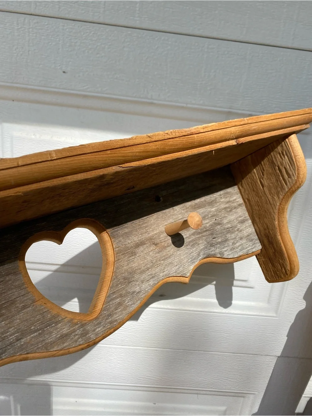 Handmade Wooden Heart Wall Shelf w/ Peg Hooks